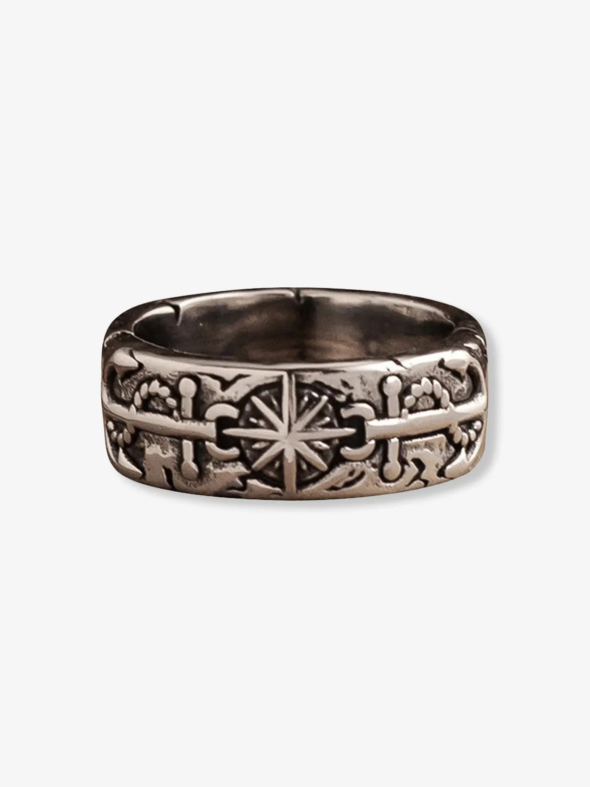 Anchor & Compass Motif Vintage-Finish Titanium Ring sold by Karaku