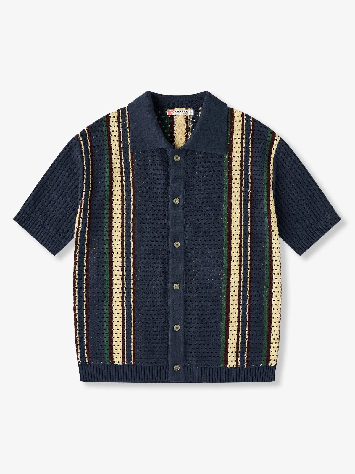 Colorblock Multi-Stripe Openwork Lace Knit Shirt sold by Karaku