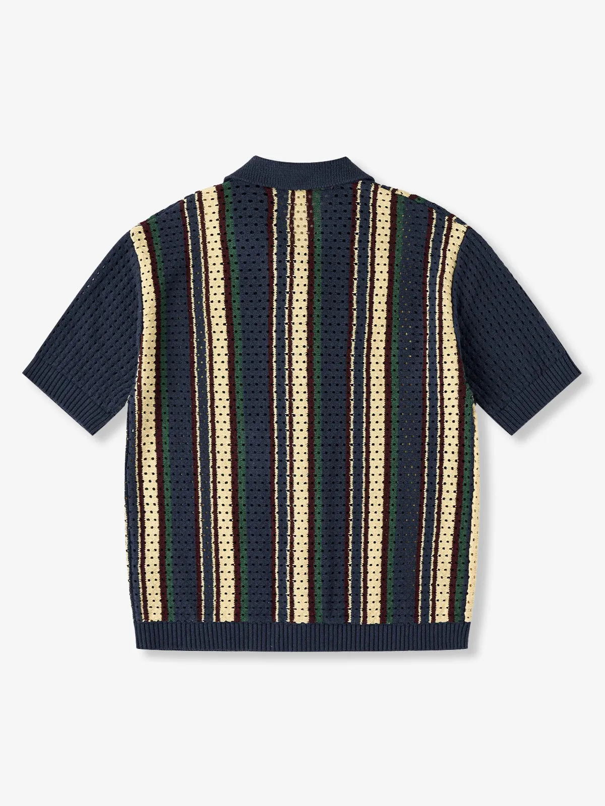 Colorblock Multi-Stripe Openwork Lace Knit Shirt sold by Karaku product image thumbnail 2