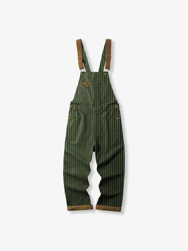 “STAY TRUE” Embroidered Patch Two-Tone Striped Overalls made by Karaku