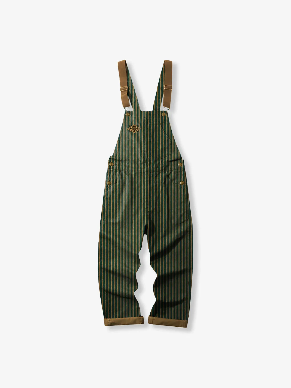 “STAY TRUE” Embroidered Patch Two-Tone Striped Overalls sold by Karaku