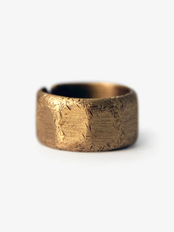 Handcrafted Random Texture Faceted Brass Open Ring sold by Karaku