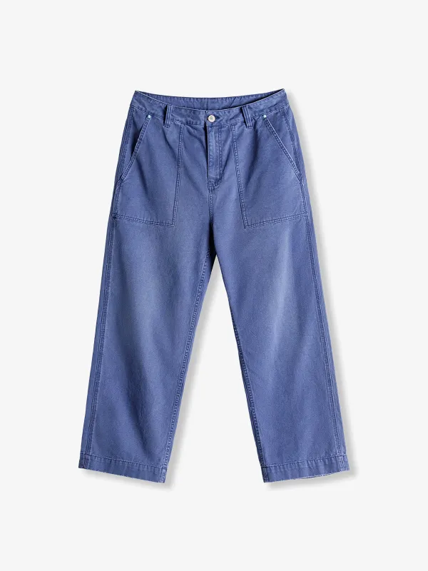 Blue Washed Canvas Loose Straight-Leg French Work Pants made by Karaku