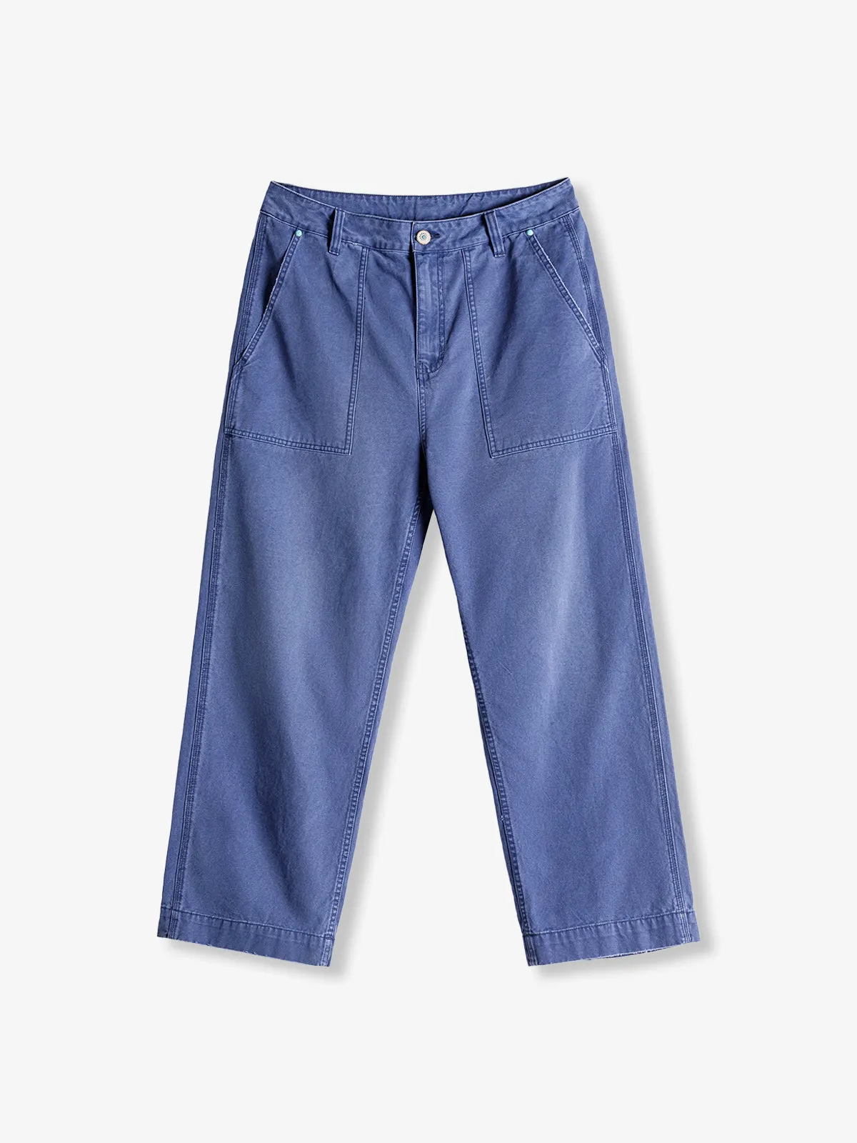 Blue Washed Canvas Loose Straight-Leg French Work Pants sold by Karaku