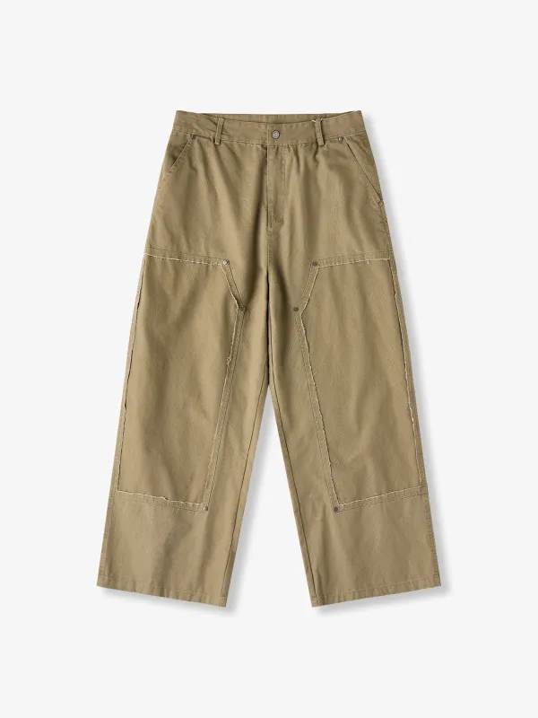 Cotton Canvas Slacks with Faux Patch Detail – Available in Two Colors made by Karaku