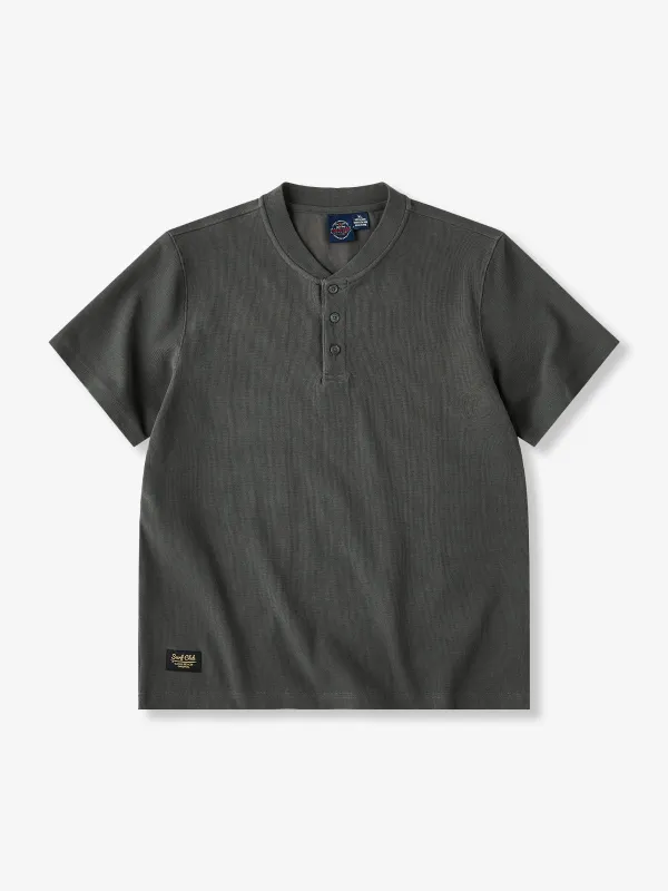 Three-button Waffle Knit Henley Neck T-shirt made by Karaku