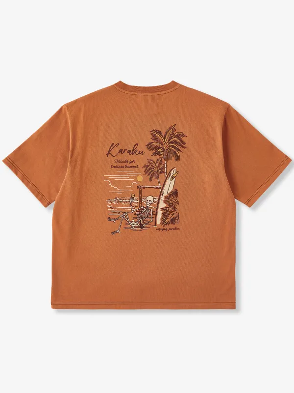 [Pre-Order] “Skeleton Summer Vacation” Cotton Pocket T-Shirt with Back Print made by Karaku