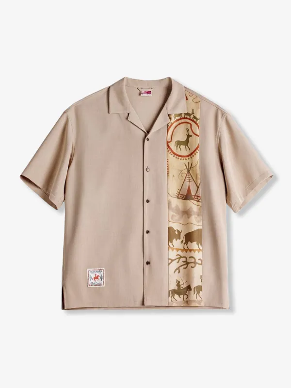 Vintage Print Cuban Collar Cotton Shirt made by Karaku