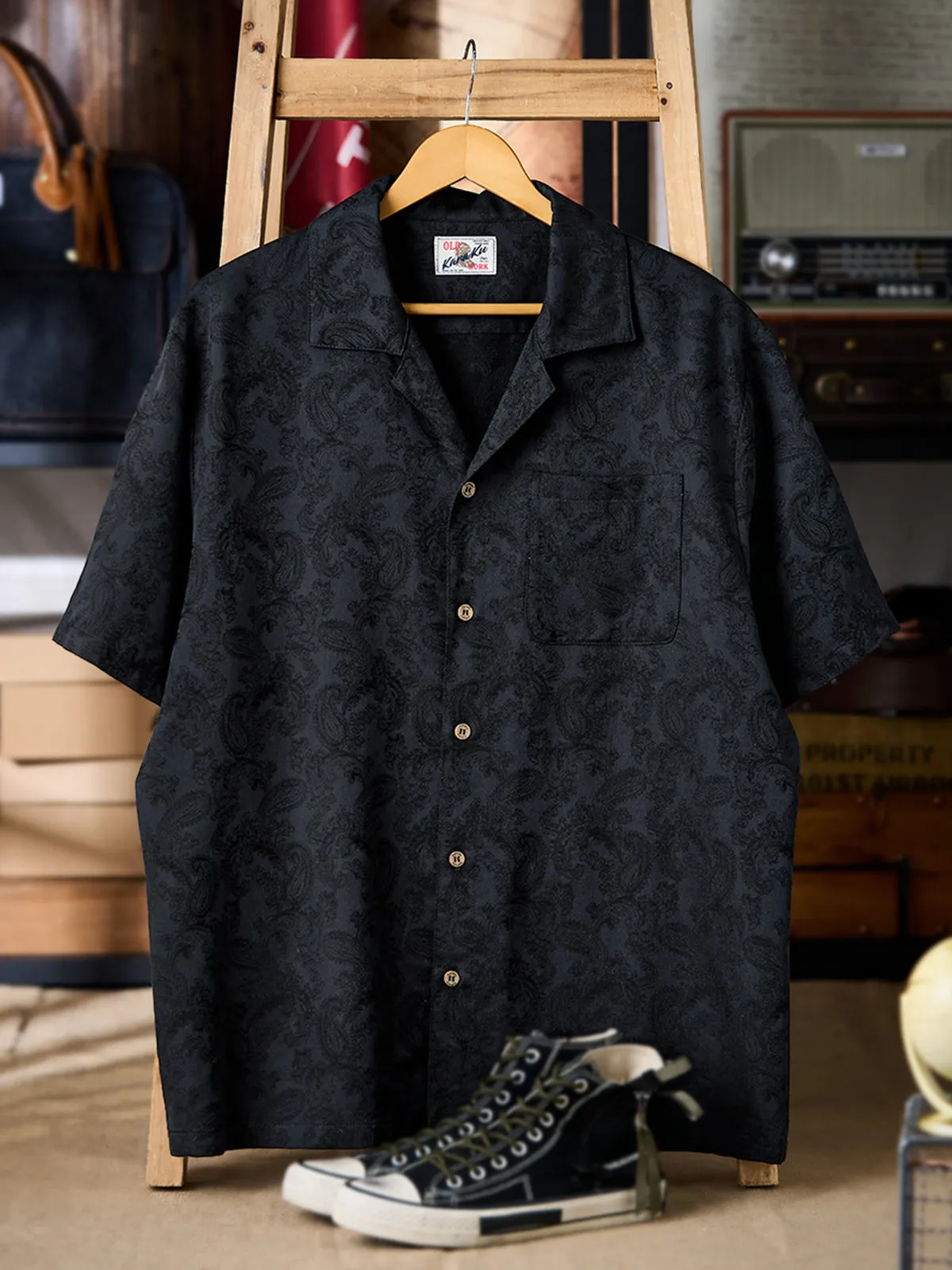 Wool-Blend Paisley Jacquard Open-Collar Shirt sold by Karaku product image thumbnail 3
