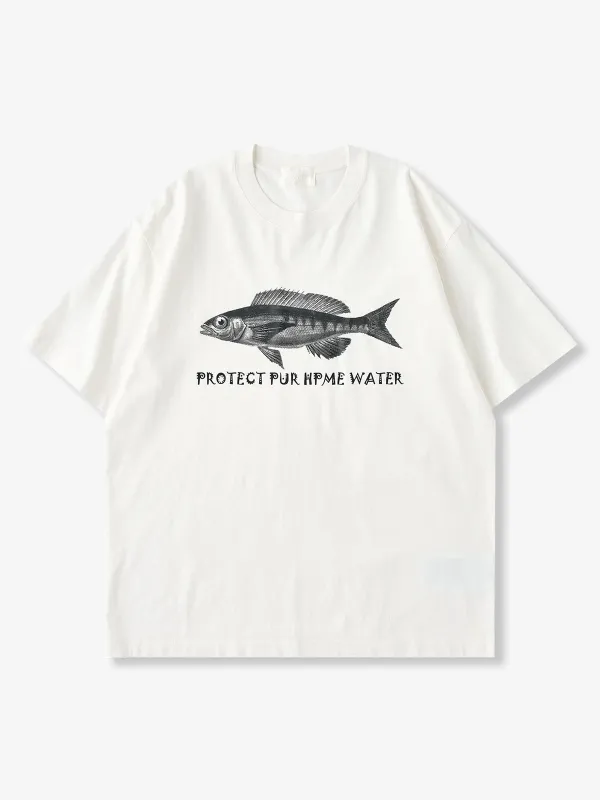 Vintage Fish Graphic “Protect Our Home Water” Cotton T-Shirt made by Karaku
