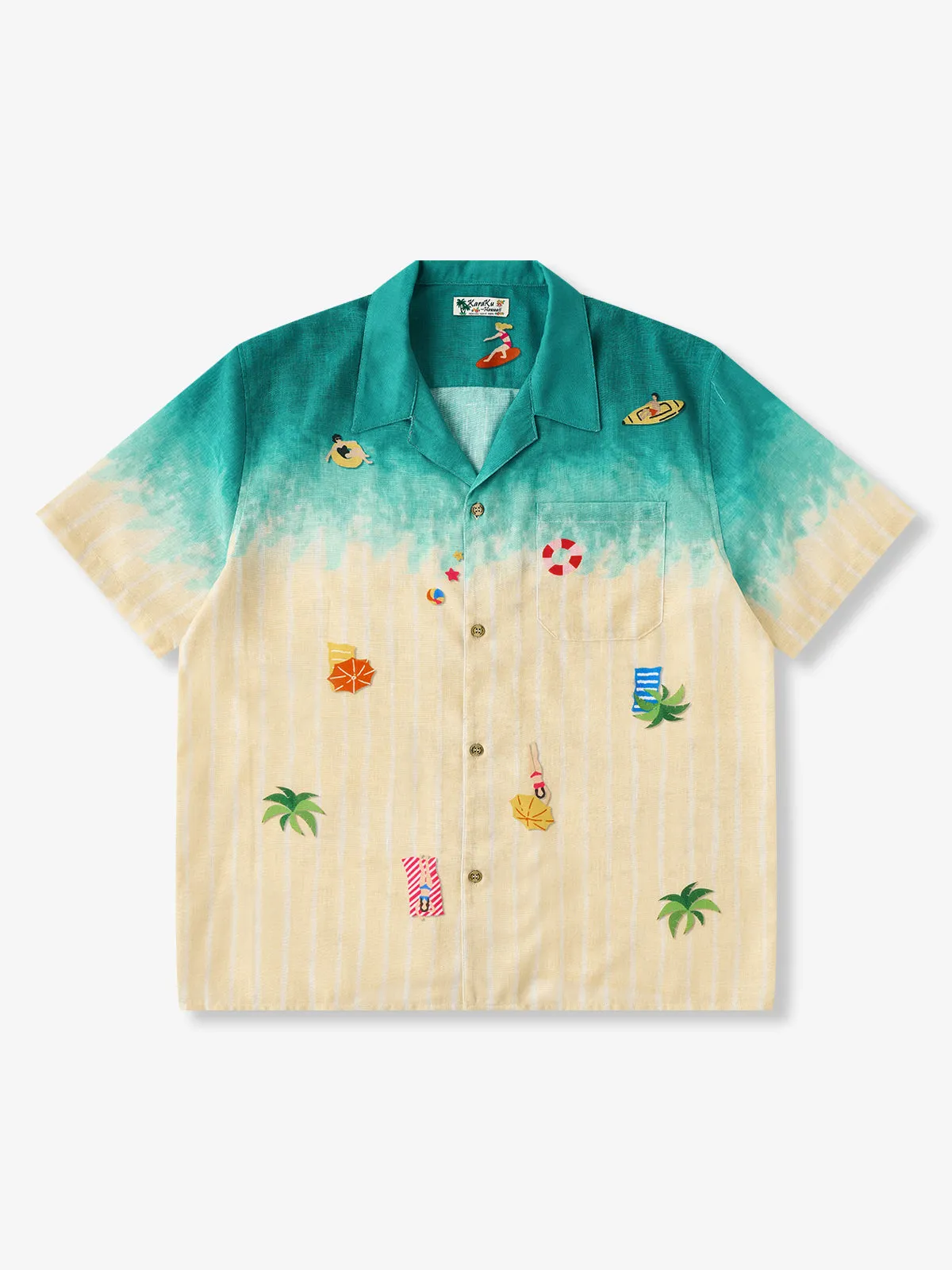 “Hawaiian Beach Aerial View” Gradient Faux Cotton Aloha Shirt sold by Karaku