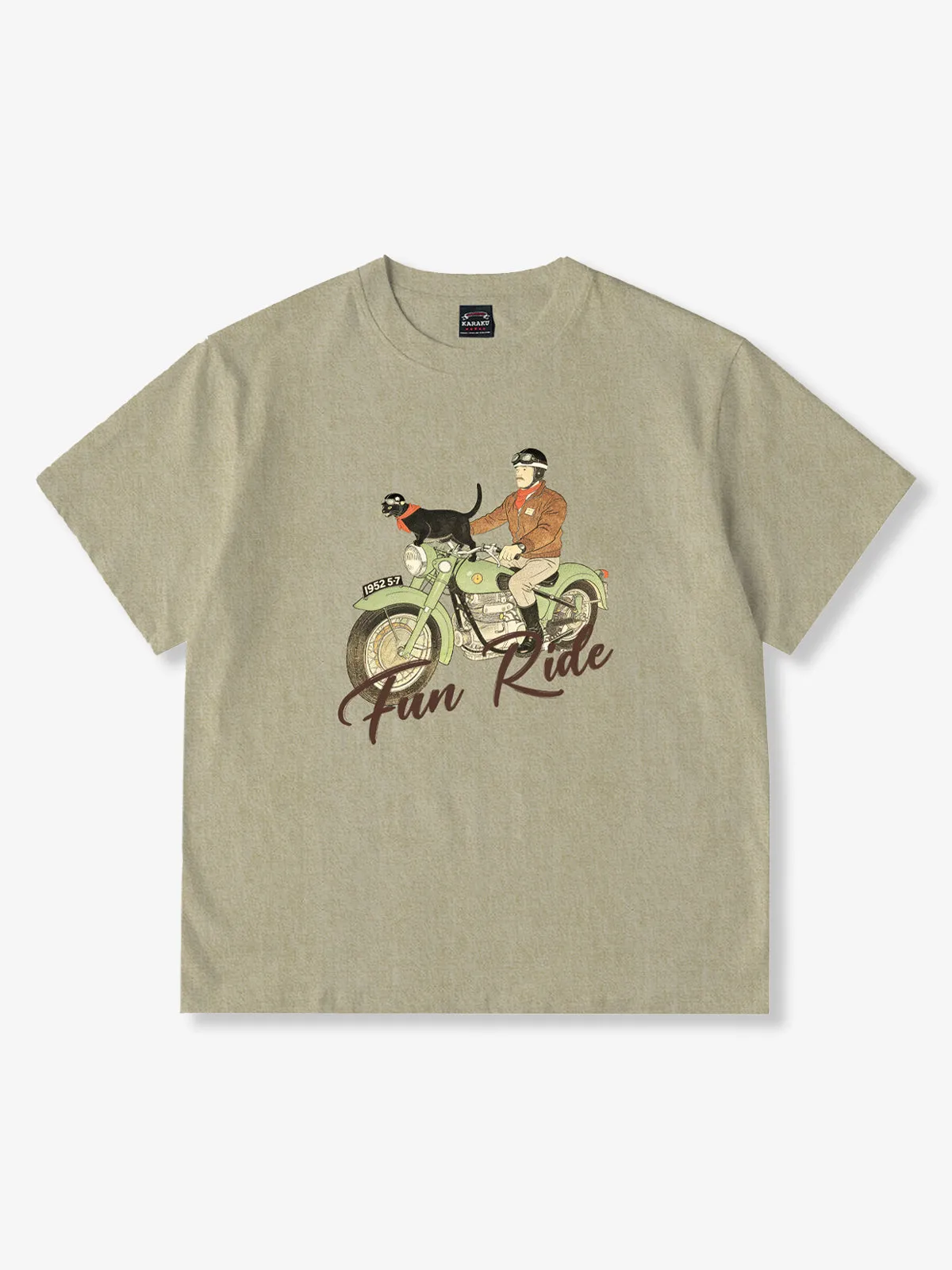 Washed Cotton Short-Sleeve Tee – “Cat Cutting Through the Wind & Rider Companion” sold by Karaku
