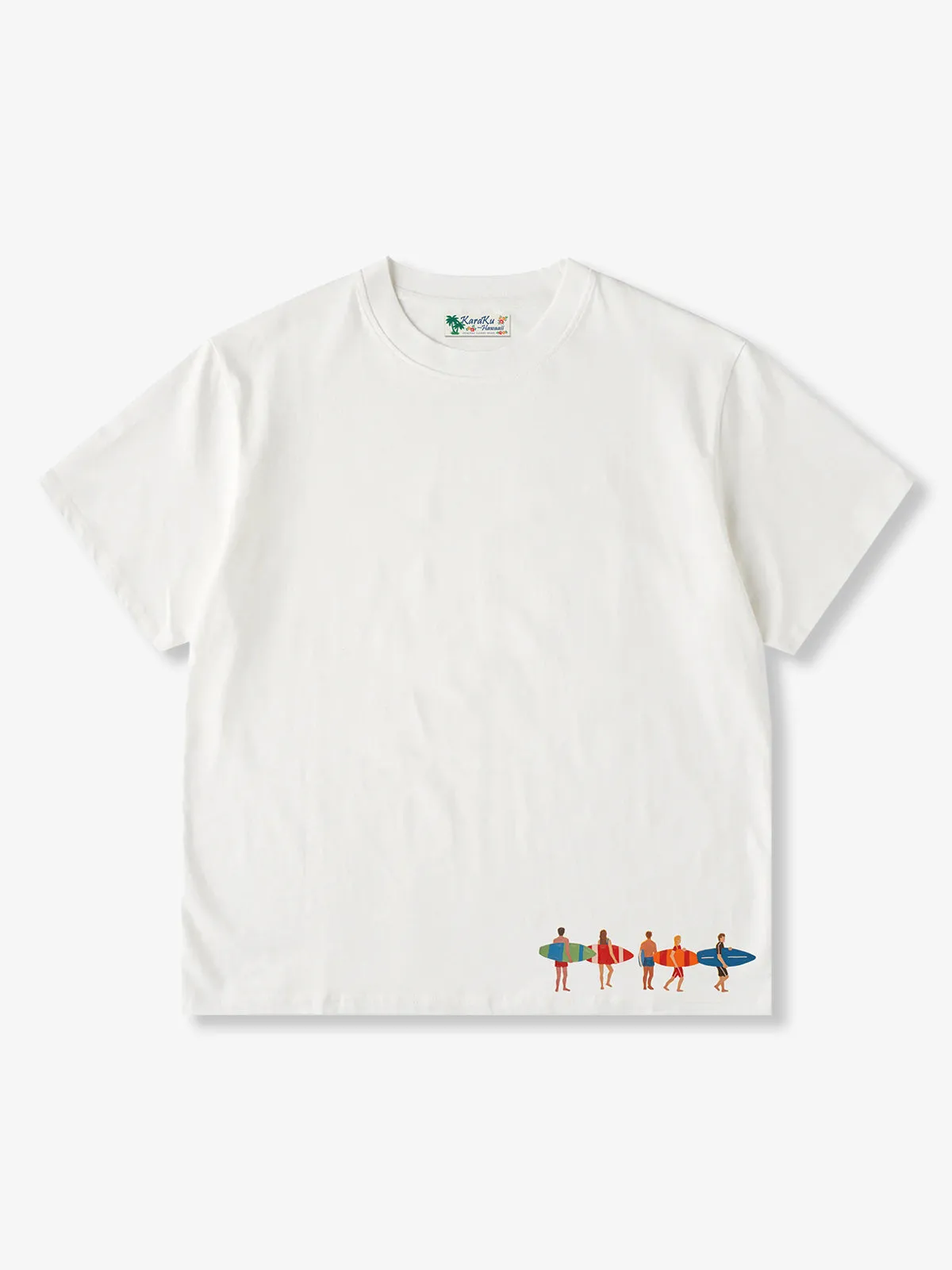 “Surfers on the Beach” Print Cotton T-Shirt with Accent Hem sold by Karaku