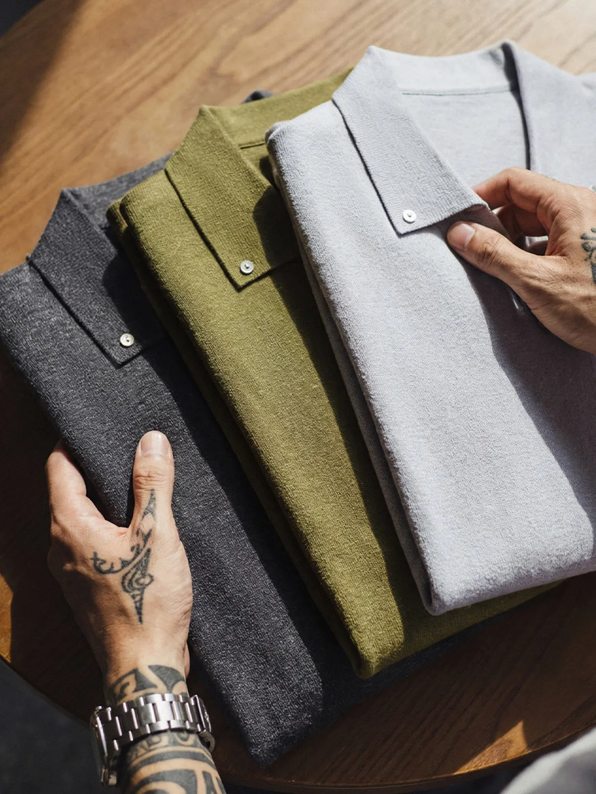 Linen-Blend Seagull Collar Polo Shirt-3 Colors sold by Karaku product image thumbnail 5