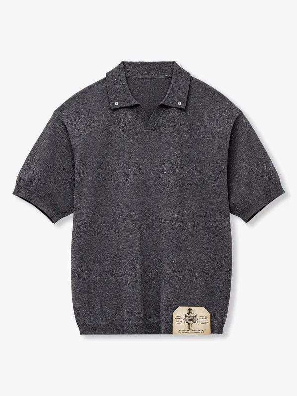 Linen-Blend Seagull Collar Polo Shirt-3 Colors made by Karaku