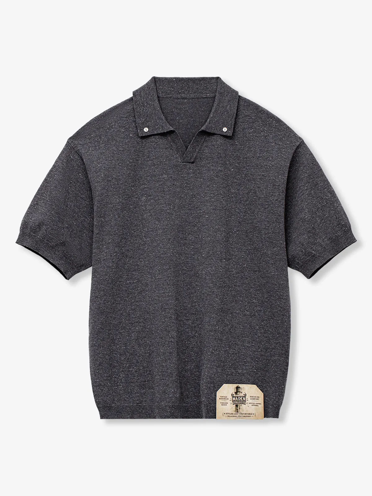 Linen-Blend Seagull Collar Polo Shirt-3 Colors sold by Karaku