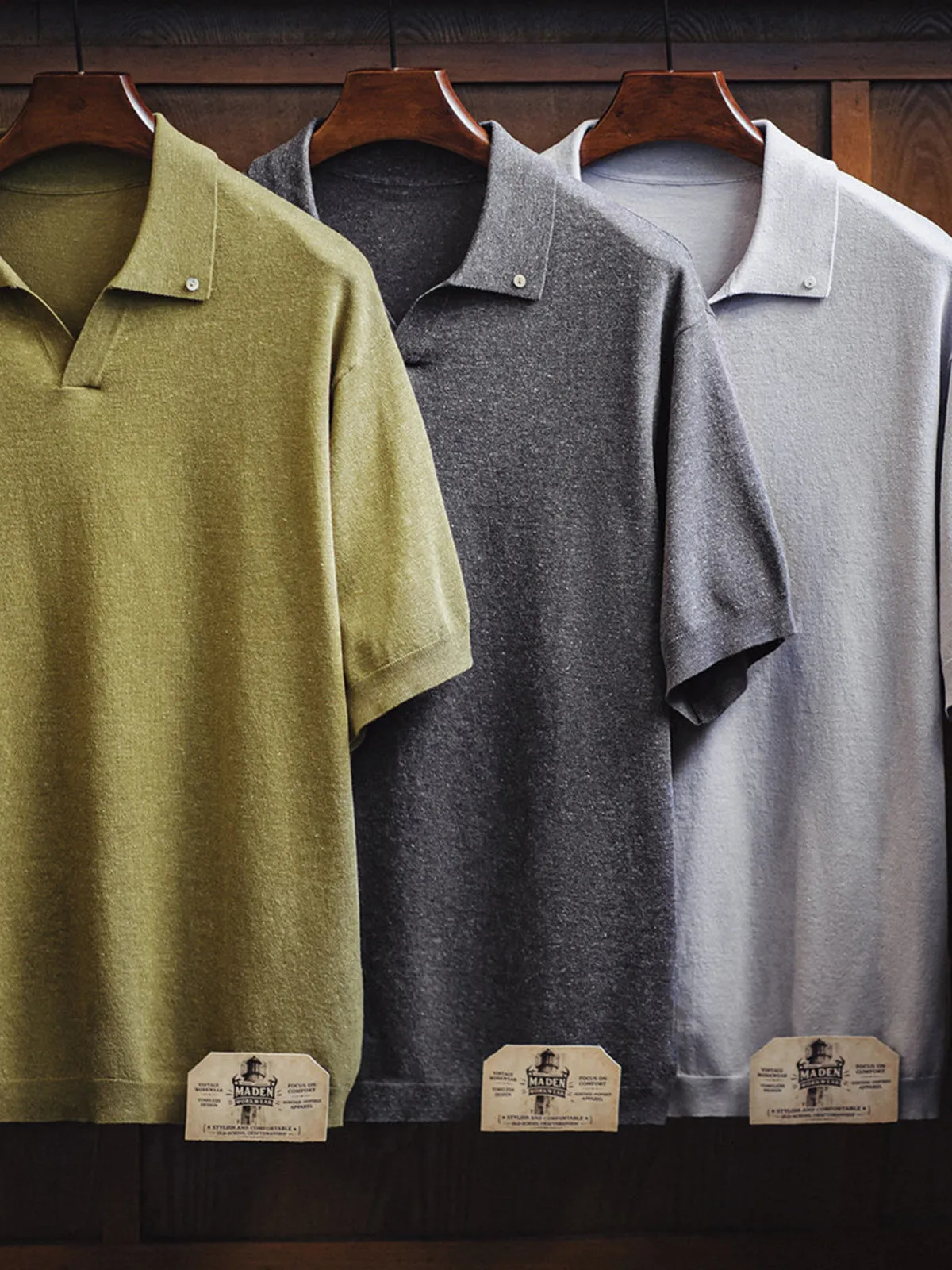Linen-Blend Seagull Collar Polo Shirt-3 Colors sold by Karaku product image thumbnail 4