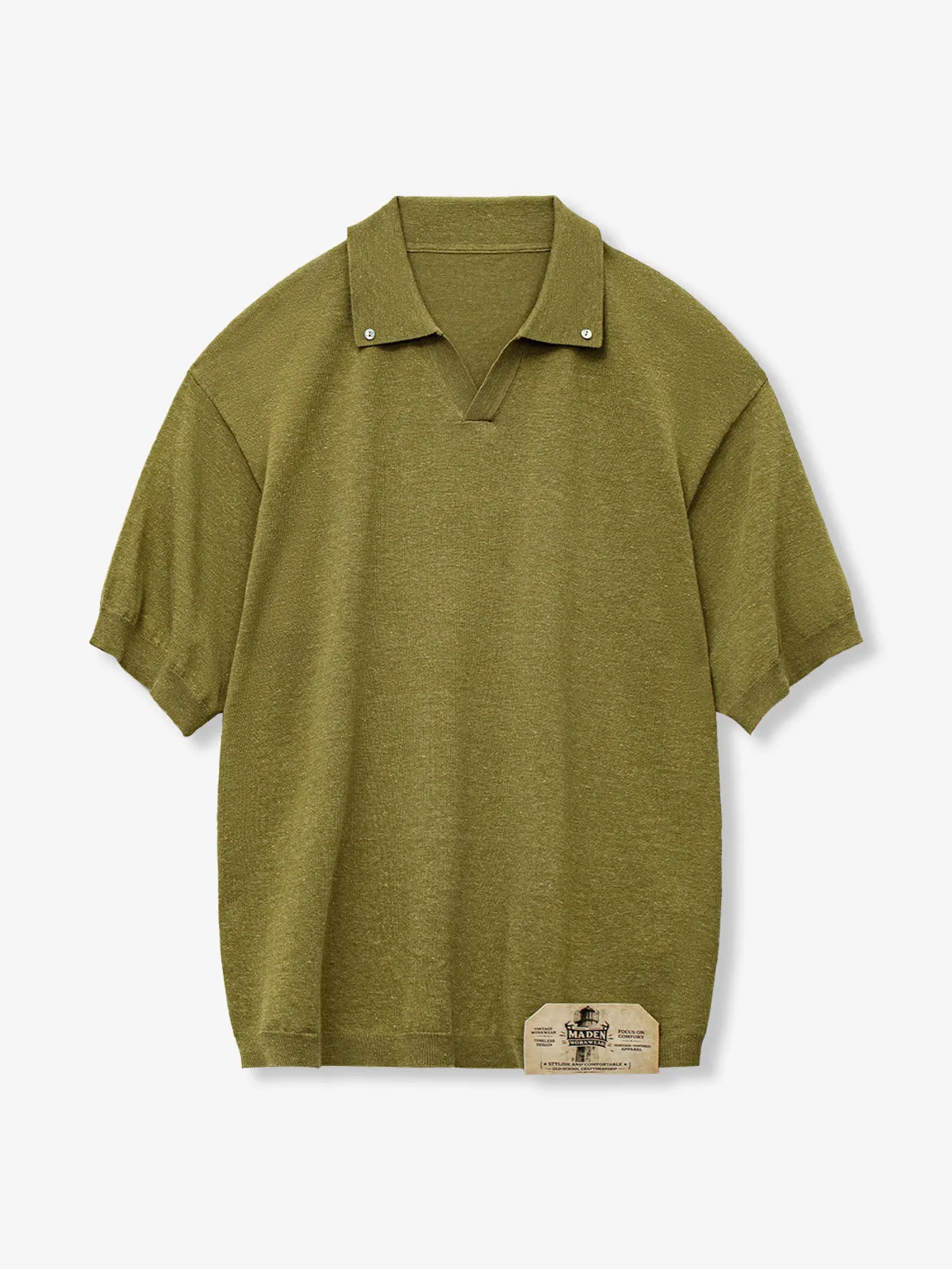 Linen-Blend Seagull Collar Polo Shirt-3 Colors sold by Karaku product image thumbnail 3