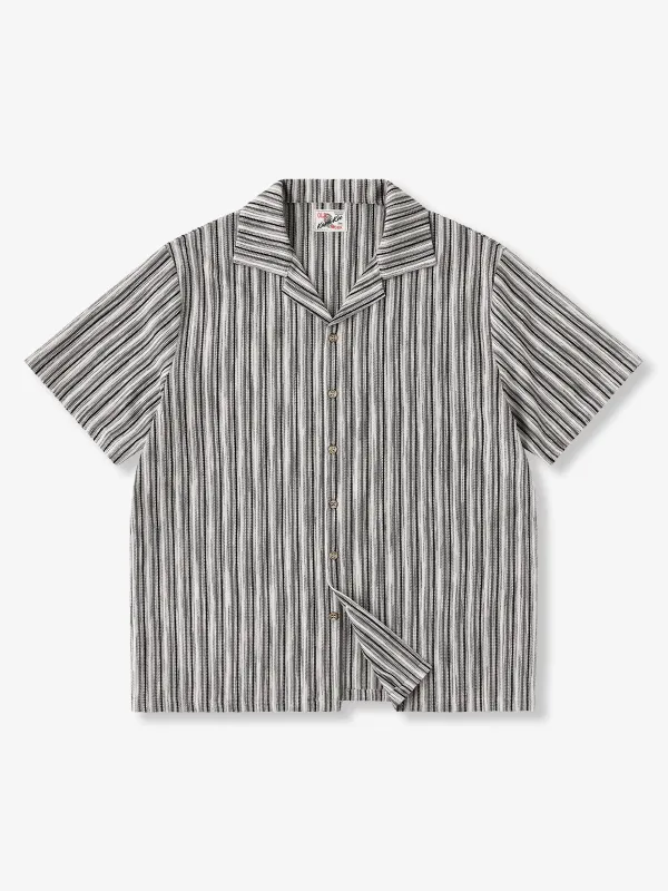 Multi-Stripe Jacquard Cuban Collar Short-Sleeve Shirt made by Karaku