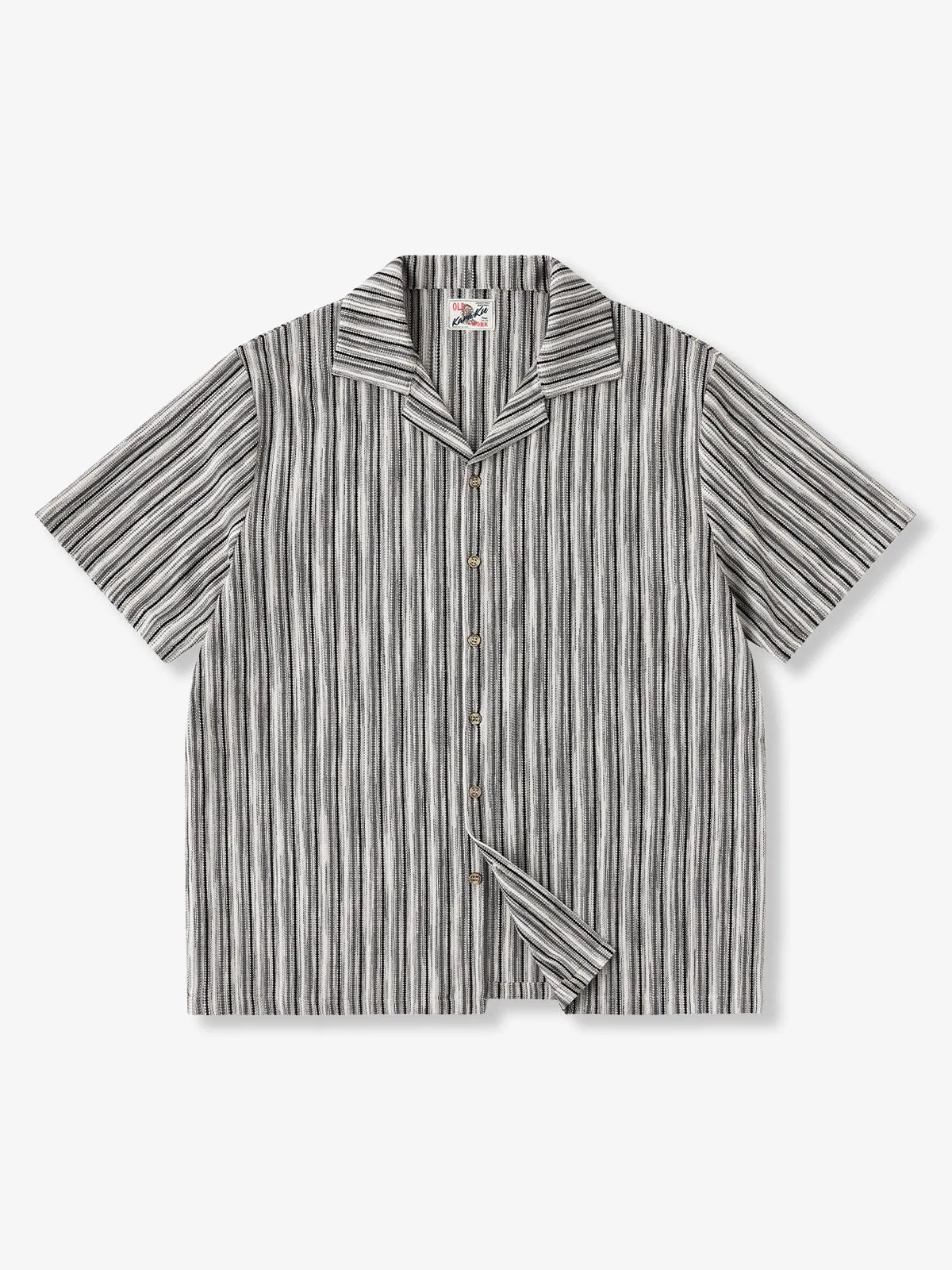 Multi-Stripe Jacquard Cuban Collar Short-Sleeve Shirt sold by Karaku