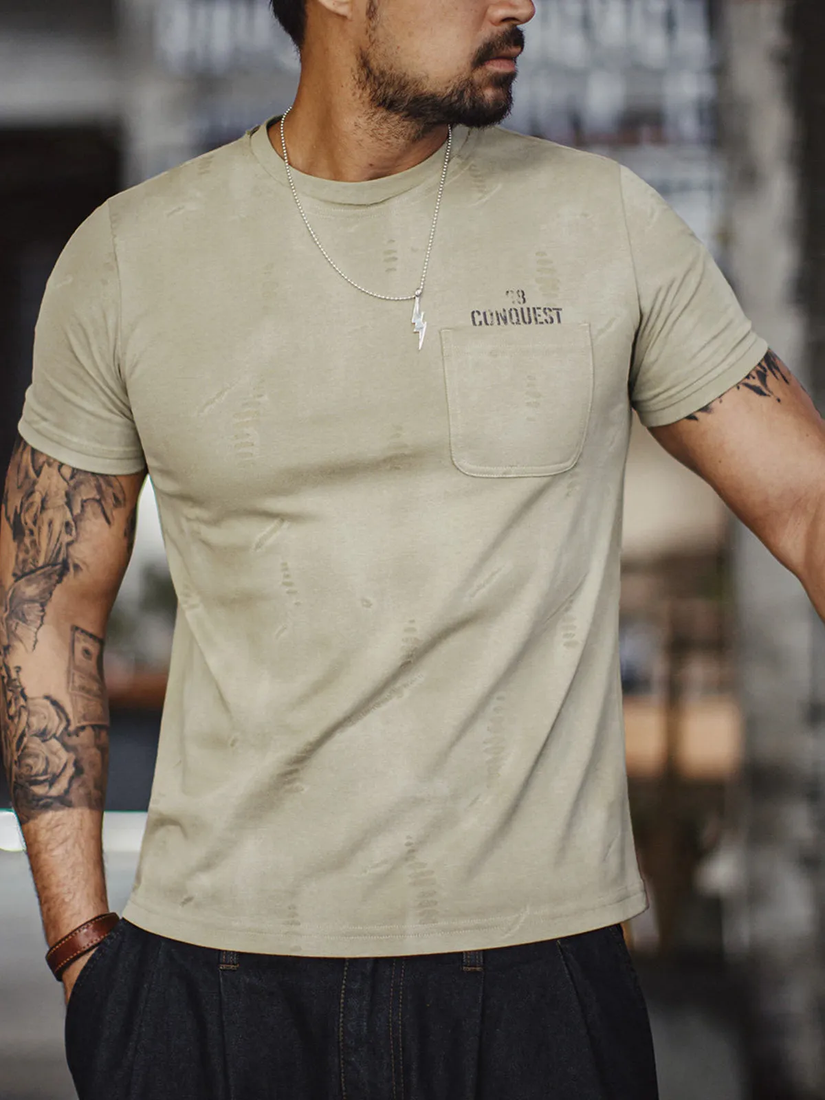 Retro Distressed Crew Neck Printed Knit T-shirt sold by Karaku product image thumbnail 2