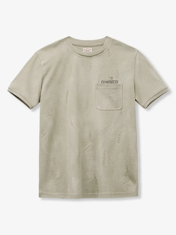 Retro Distressed Crew Neck Printed Knit T-shirt made by Karaku