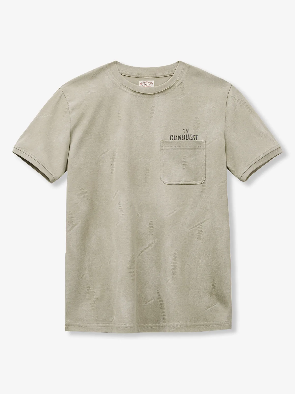 Retro Distressed Crew Neck Printed Knit T-shirt sold by Karaku