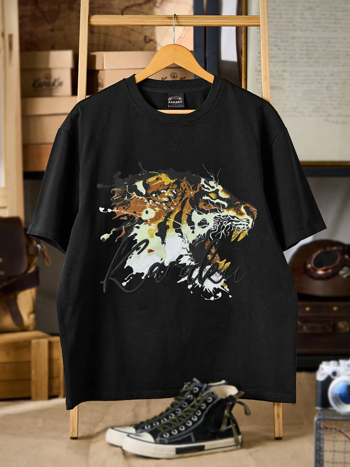 KARAKU × Raoh Tanaka “Golden Tiger” Printed & Embroidered Cotton Tee sold by Karaku product image thumbnail 3