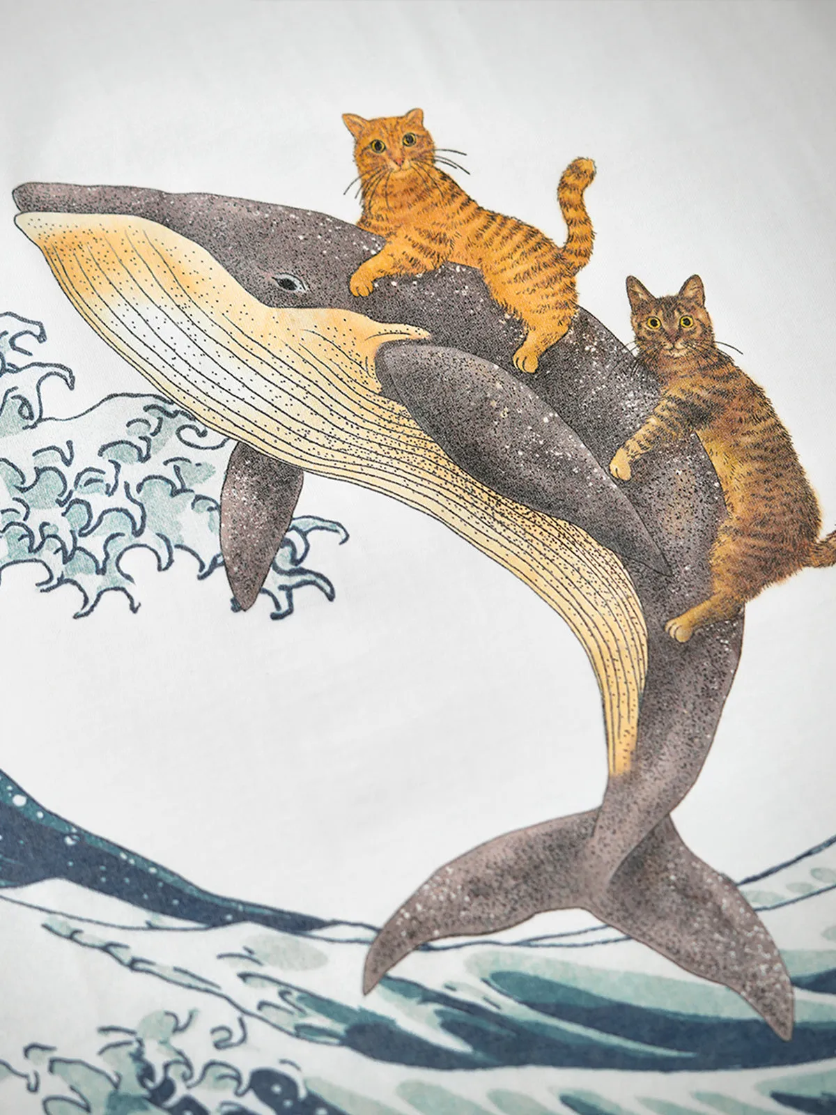 KaraKu × 365CAT.ART “Cat Swimming with Whale” Ukiyo-e Cotton Tee sold by Karaku product image thumbnail 4