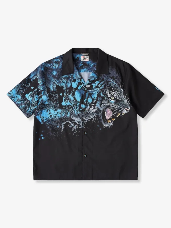 KARAKU × Raoh Tanaka “Bloom” Tiger Print Cuban Collar Shirt with Turquoise Buttons made by Karaku