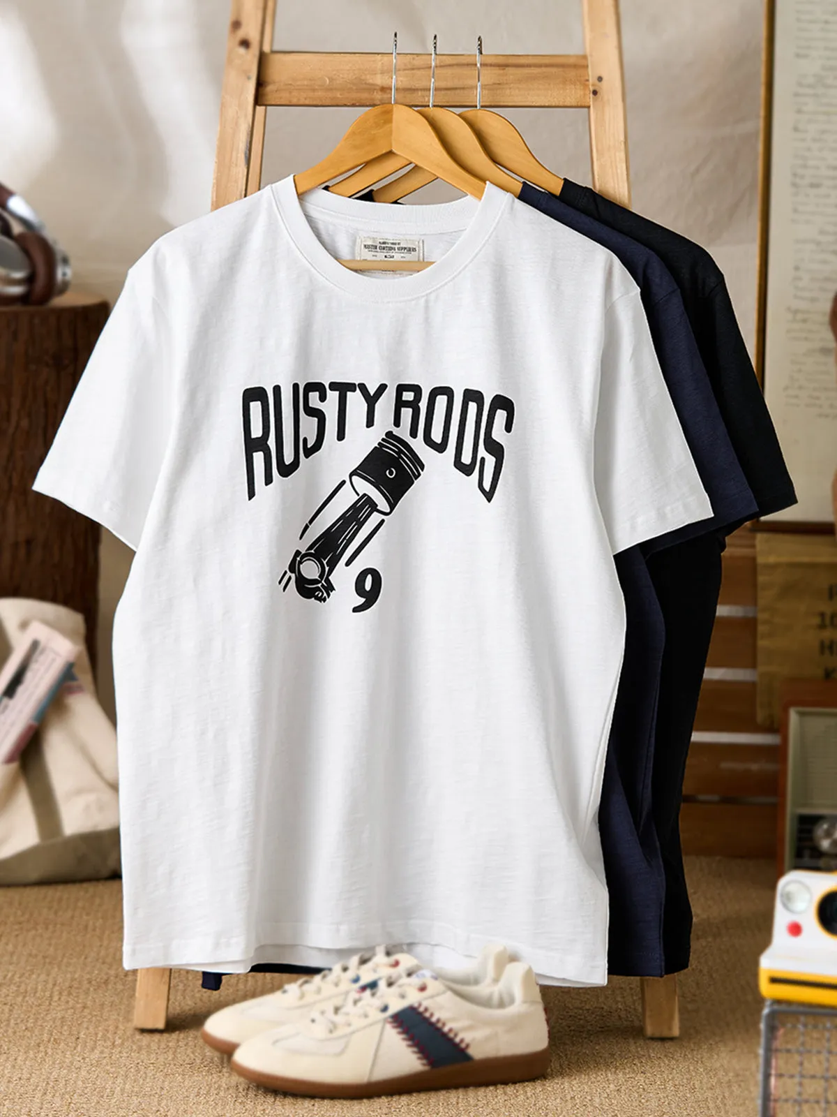 Slub Cotton “Piston Mechanical Custom Car Culture” Graphic T-Shirt sold by Karaku product image thumbnail 5