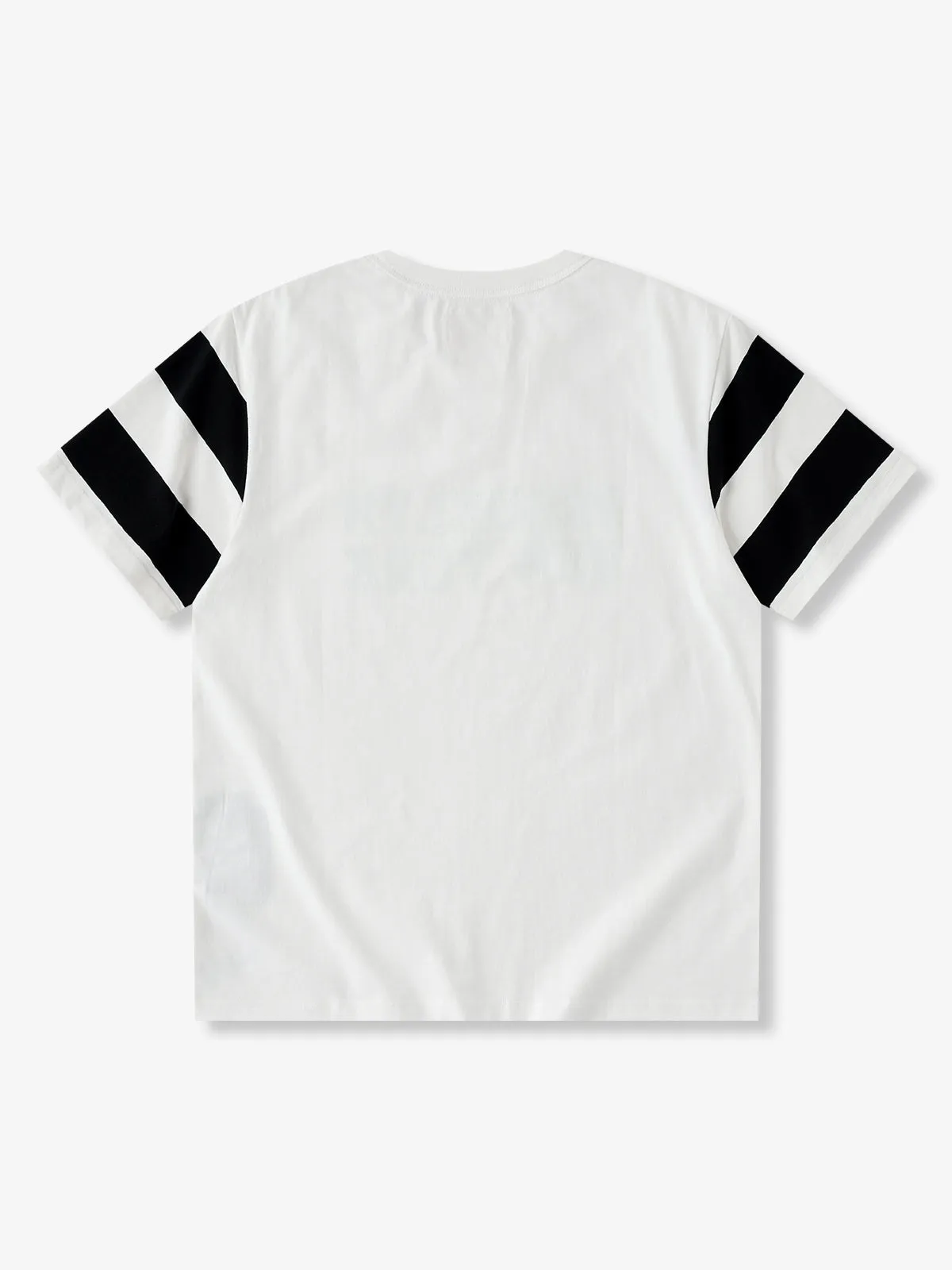Heavyweight Moto-Inspired Lettering Crewneck Colorblock Stripe Sleeve T-Shirt sold by Karaku product image thumbnail 3