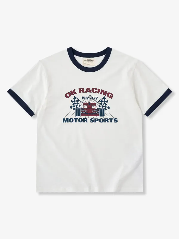 Heavyweight Slub Cotton Contrast Rib Vintage Racing Short Sleeve T-Shirt made by Karaku