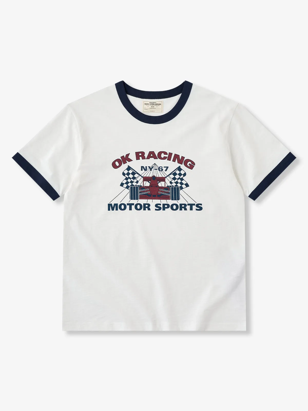 Heavyweight Slub Cotton Contrast Rib Vintage Racing Short Sleeve T-Shirt sold by Karaku