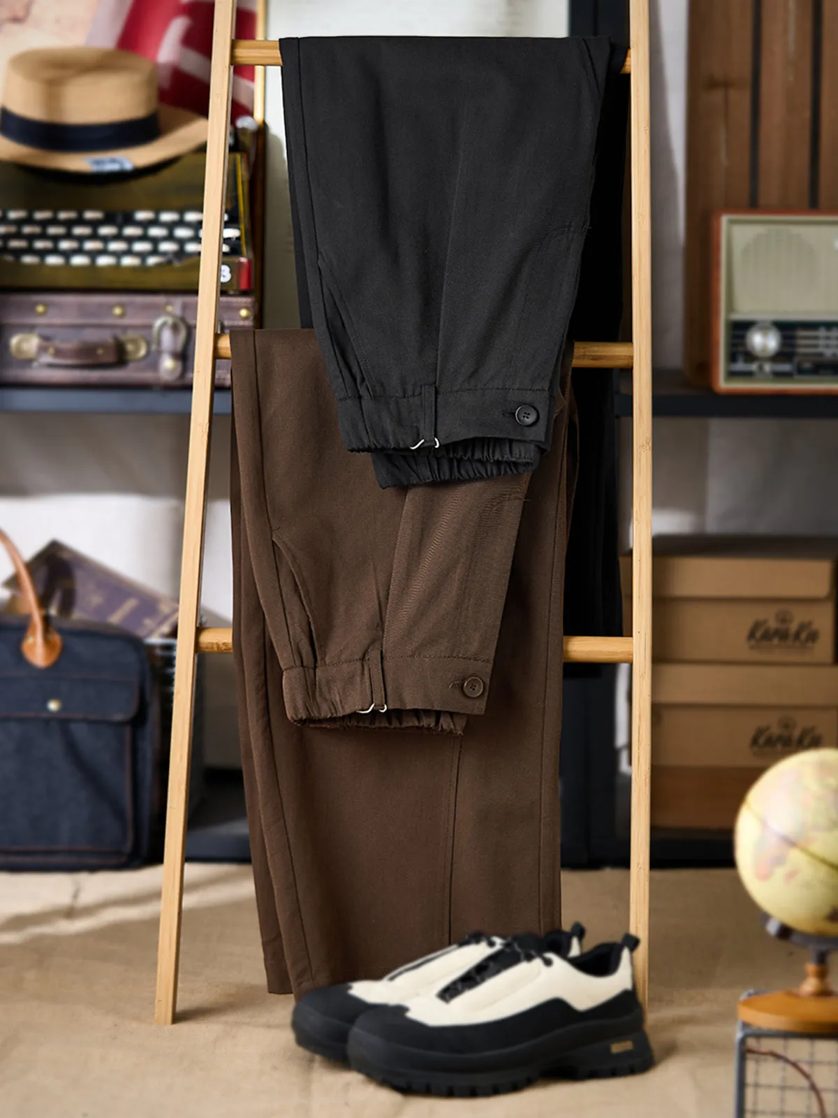 Retro Relaxed Straight-Leg Cotton-Viscose Pants sold by Karaku product image thumbnail 4