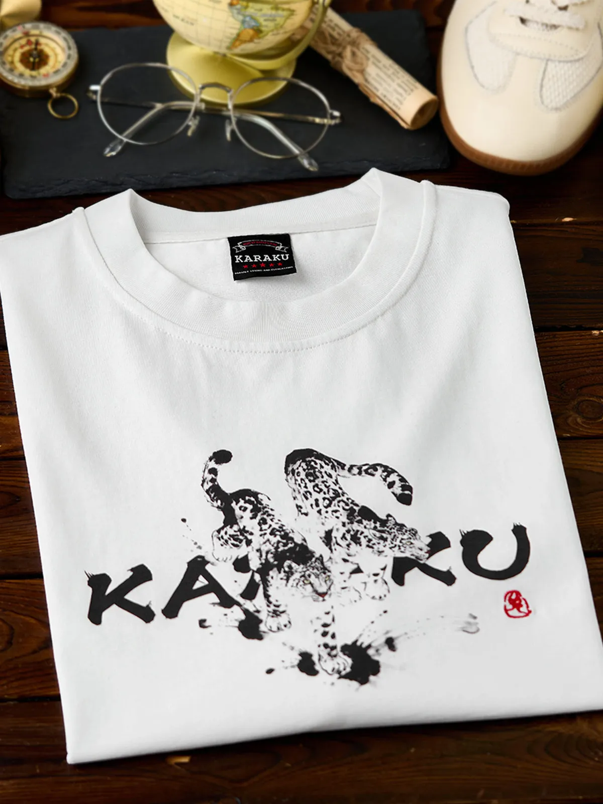 Karaku × Satoshi Kawamata “Snow Leopard – Ink Splashes Beneath Its Feet” Print & Embroidered Cotton Tee sold by Karaku product image thumbnail 5