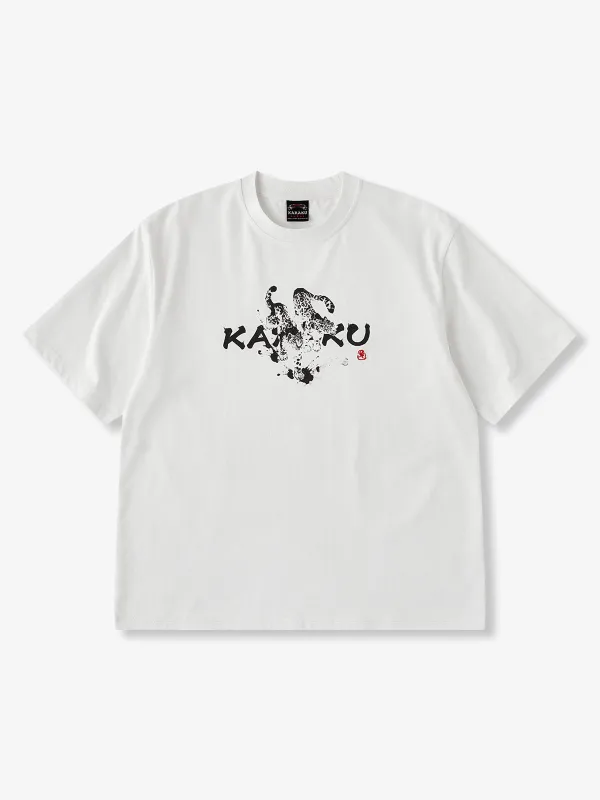 Karaku × Satoshi Kawamata “Snow Leopard – Ink Splashes Beneath Its Feet” Print & Embroidered Cotton Tee made by Karaku