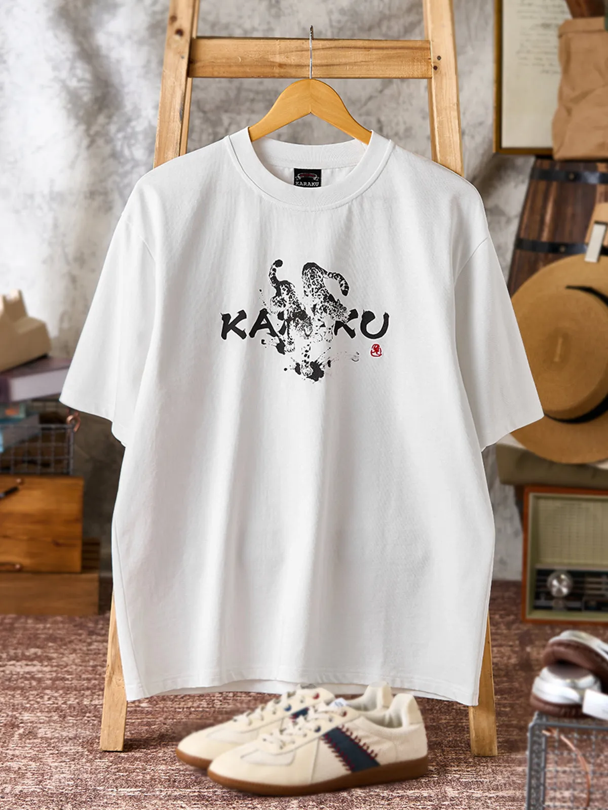 Karaku × Satoshi Kawamata “Snow Leopard – Ink Splashes Beneath Its Feet” Print & Embroidered Cotton Tee sold by Karaku product image thumbnail 3