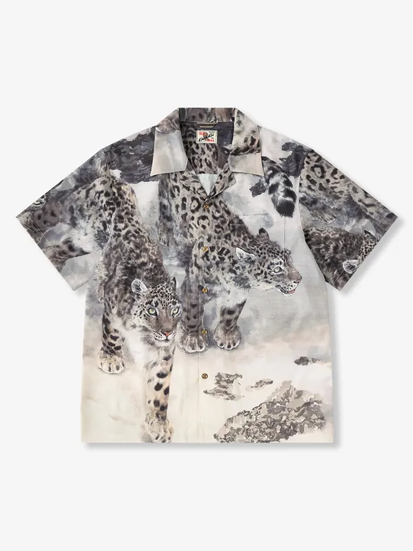 Karaku × Satoshi Kawamata “Snow Leopard” Print Aloha Shirt made by Karaku