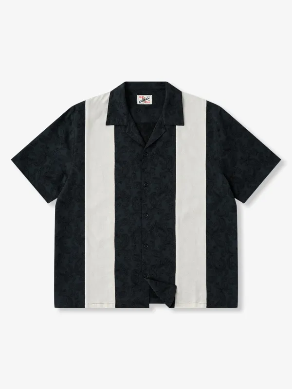 Paisley Jacquard White Panel Color-Block Triple-Blend Cuban Shirt made by Karaku