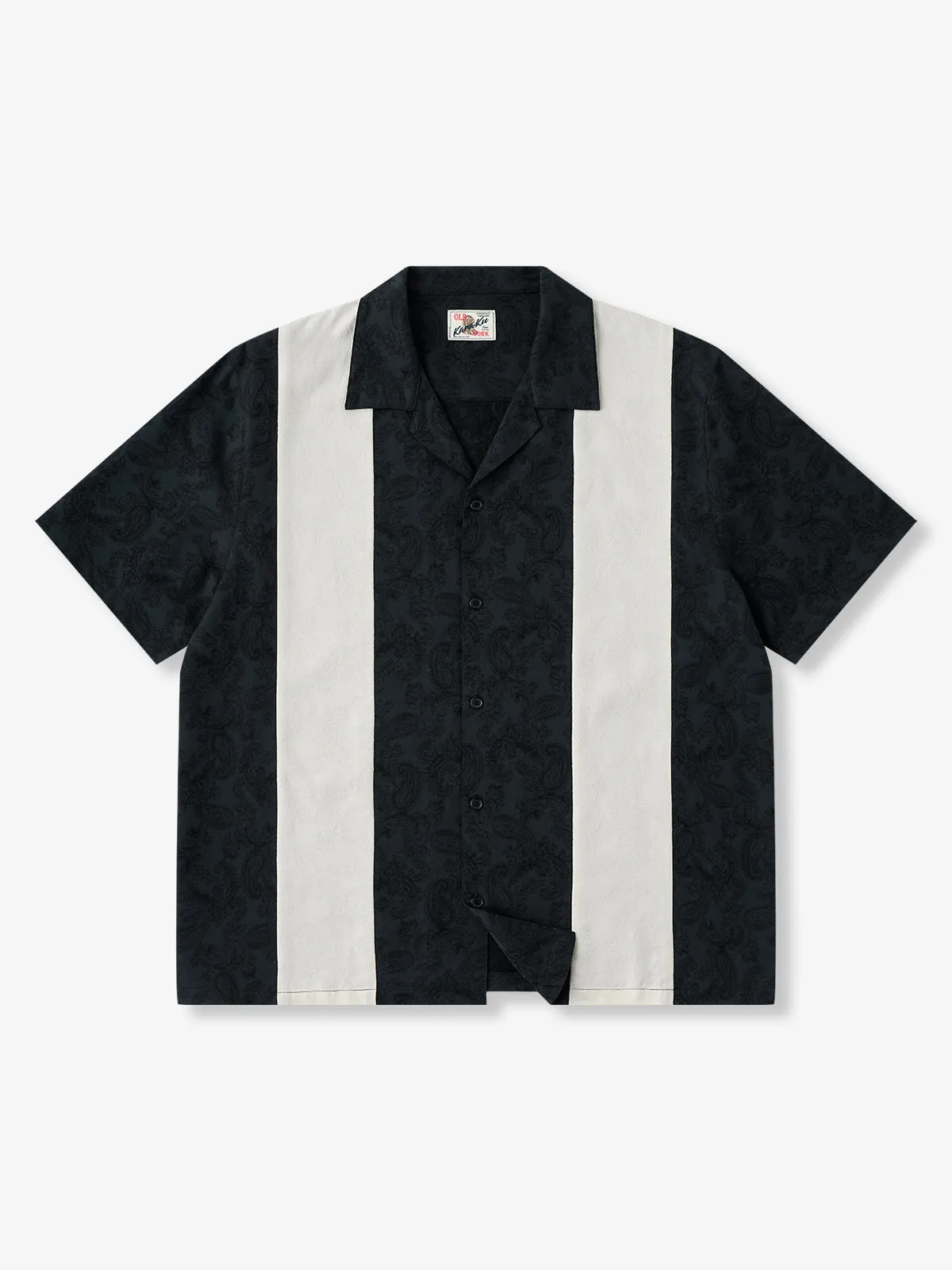 Paisley Jacquard White Panel Color-Block Triple-Blend Cuban Shirt sold by Karaku