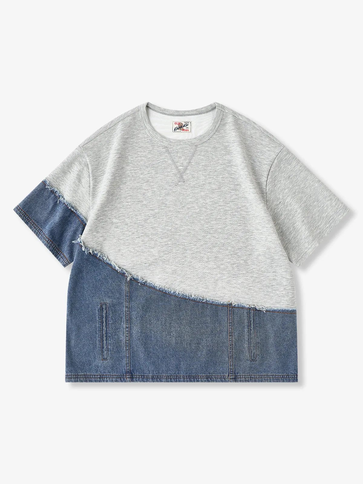 Denim x Cardboard Knit Asymmetrical Tee sold by Karaku