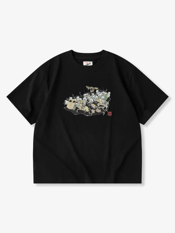 Kawanabe Kyōsai “Kyōsai Hyakki Gadan – Army of Skeletons” Ukiyo-e Print Cotton Tee made by Karaku