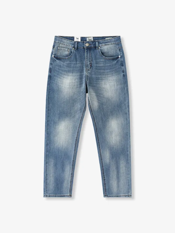 Sun-Faded Relaxed Tapered Jeans made by Karaku