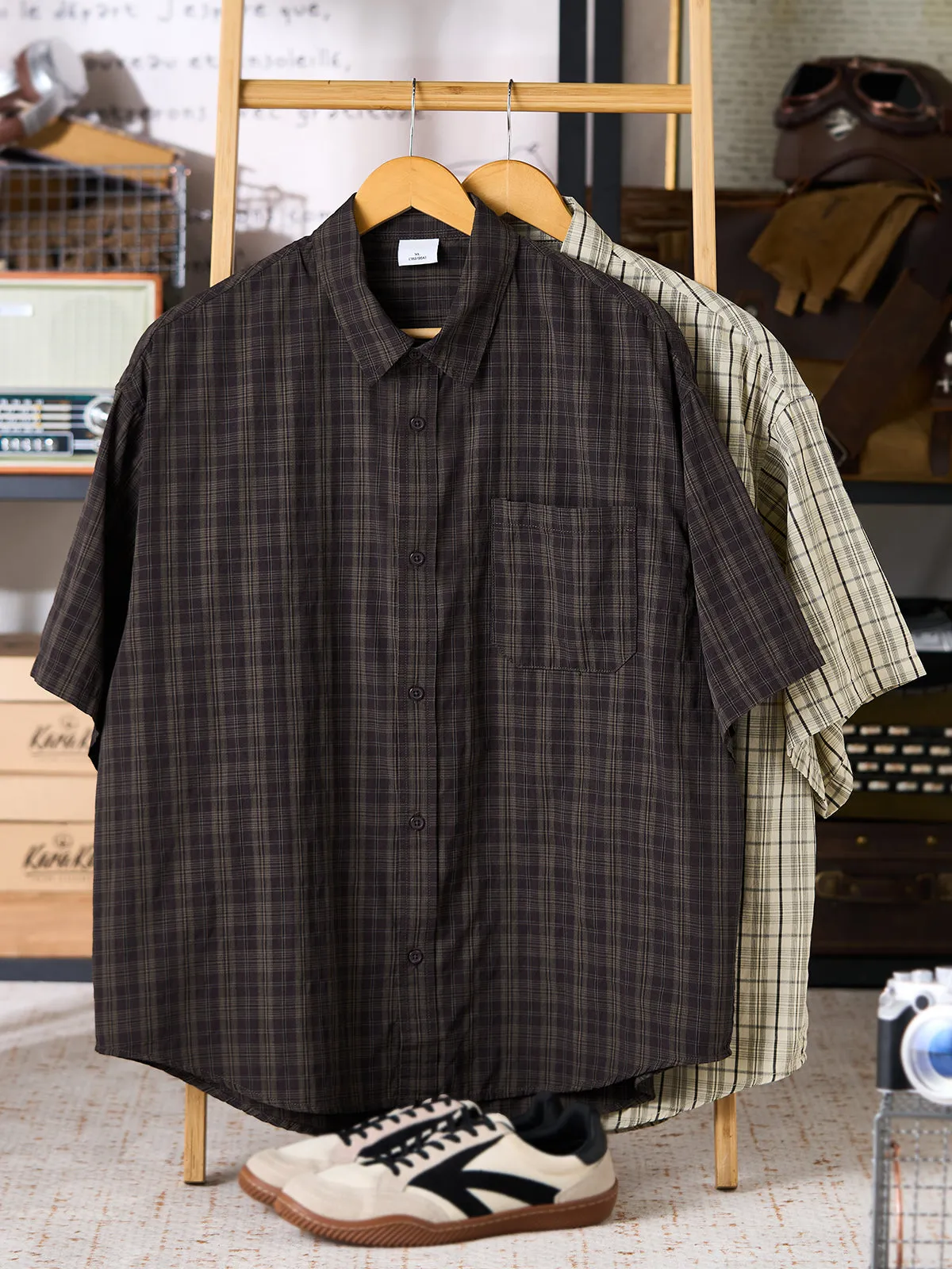 Vintage Plaid Short Sleeve Button-Up Shirt sold by Karaku product image thumbnail 4