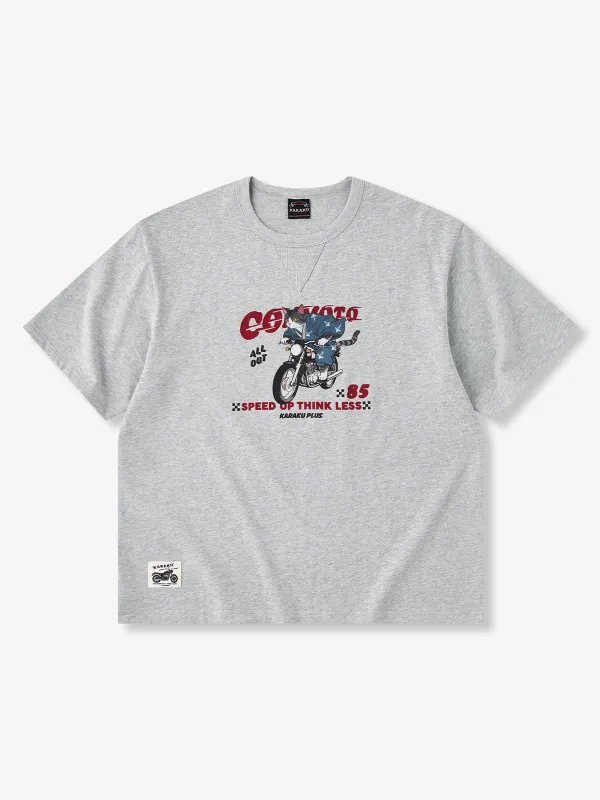 “Wagoneko Rider” Print Cotton T-Shirt with V-Gusset Detail made by Karaku