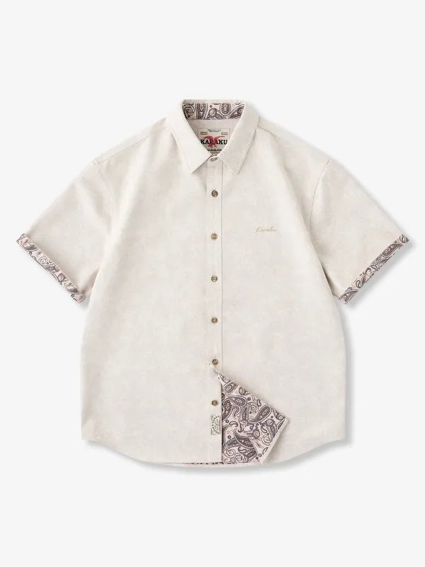 Paisley Lining Print KaraKu Embroidered Cotton Blend Twill Short Sleeve Shirt made by Karaku