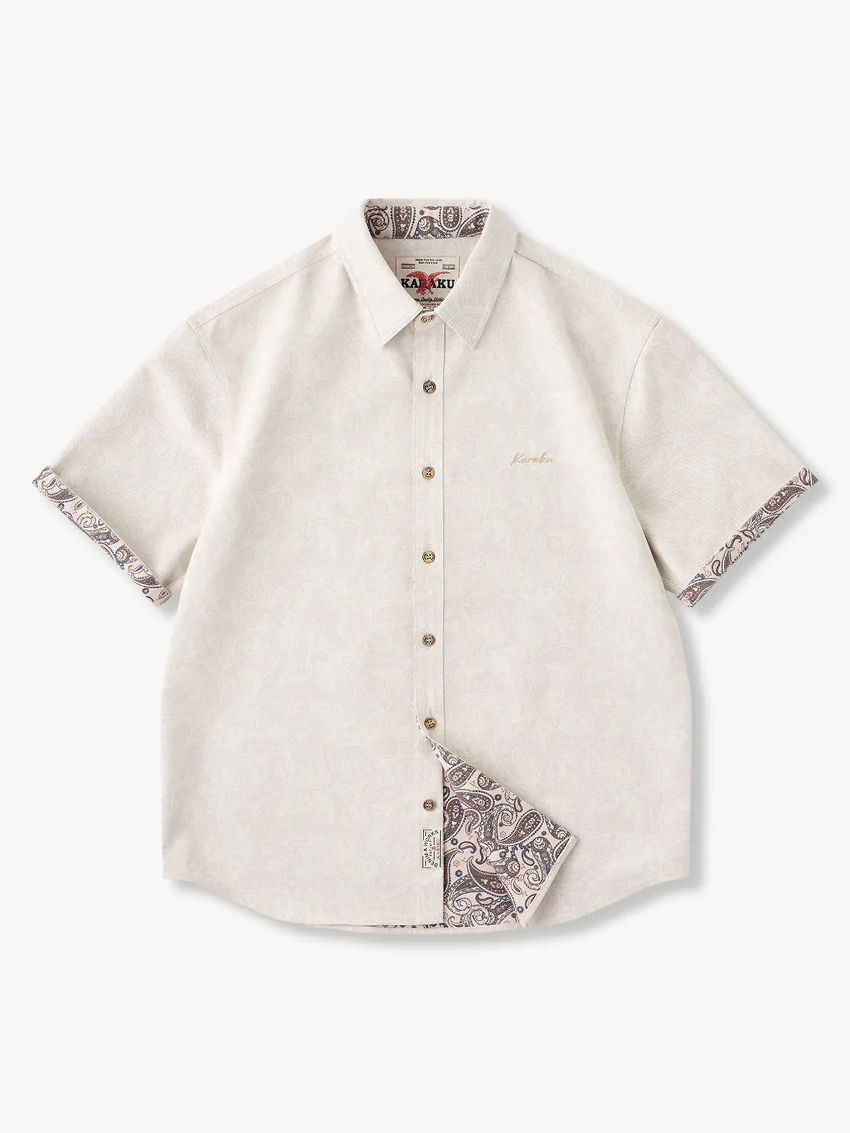 Paisley Lining Print KaraKu Embroidered Cotton Blend Twill Short Sleeve Shirt sold by Karaku