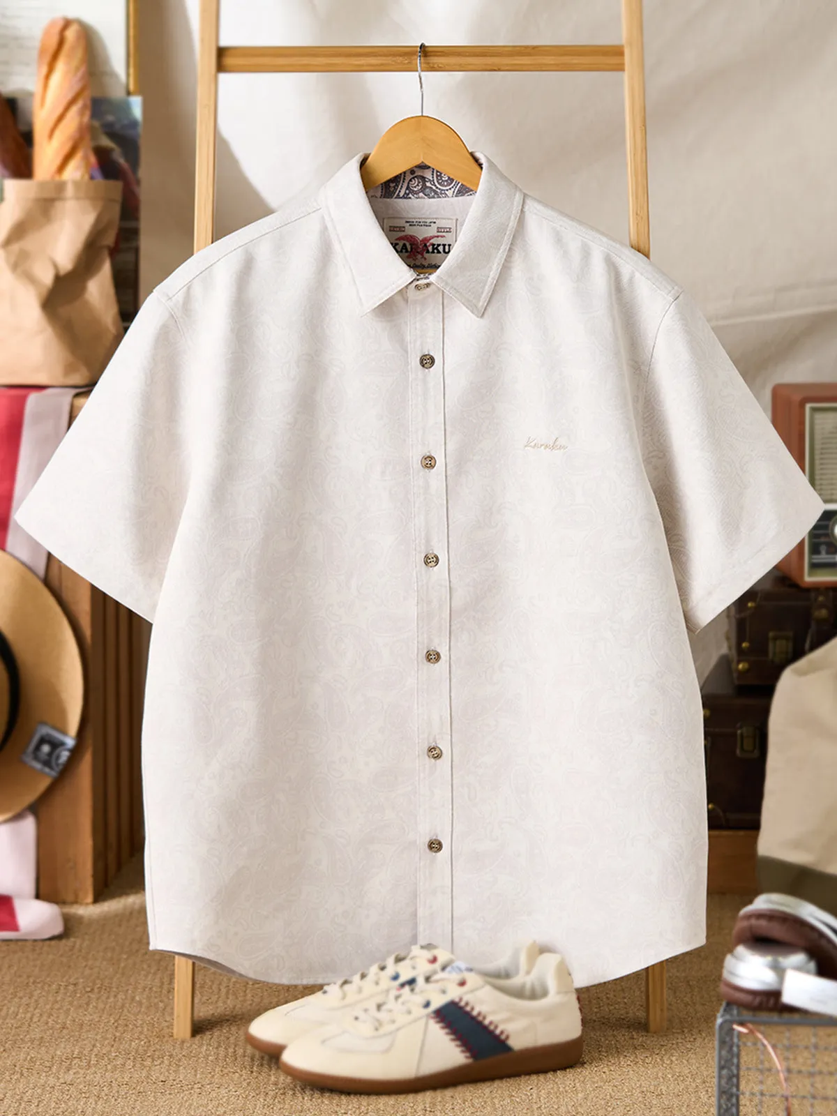 Paisley Lining Print KaraKu Embroidered Cotton Blend Twill Short Sleeve Shirt sold by Karaku product image thumbnail 4