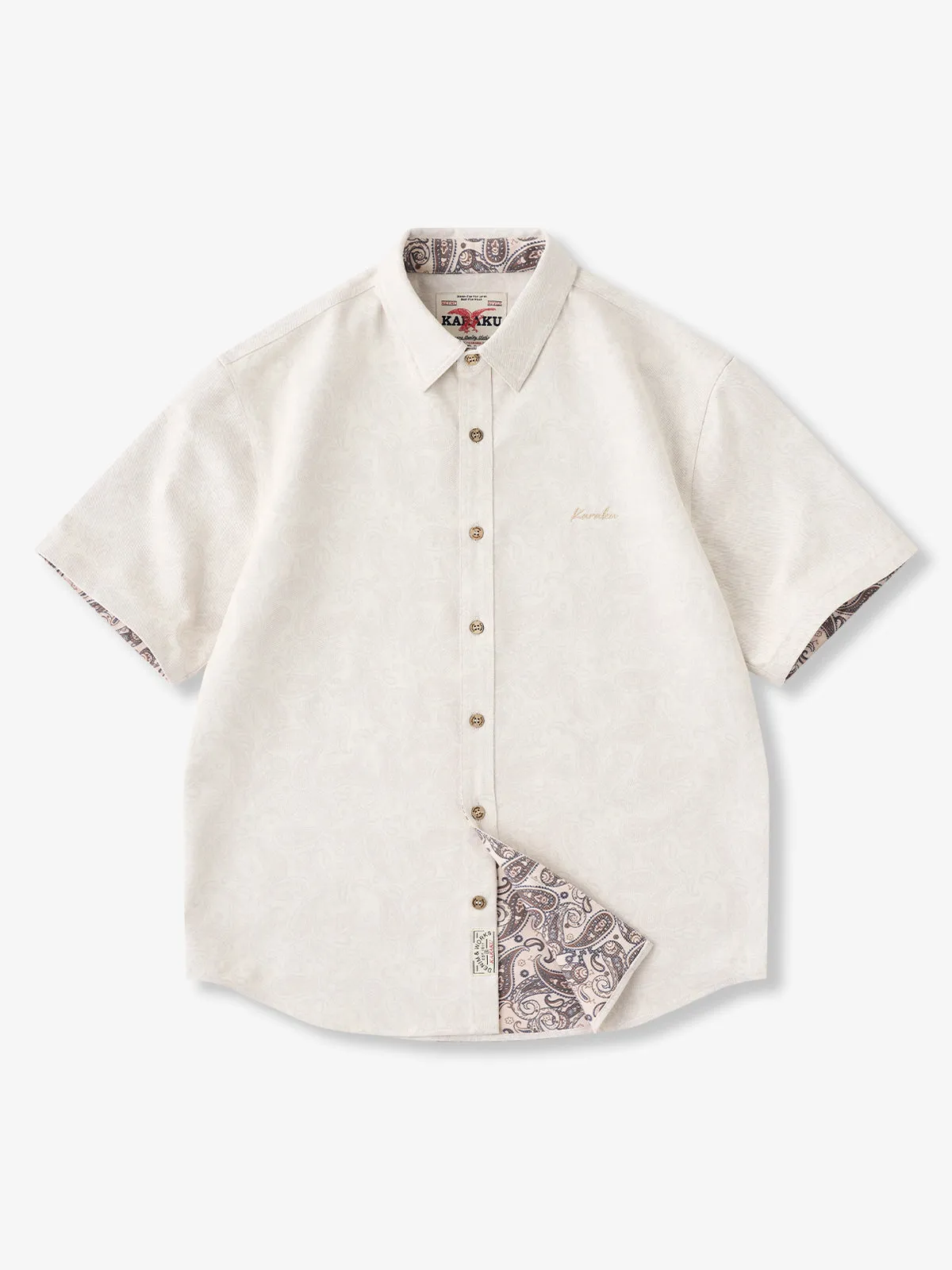 Paisley Lining Print KaraKu Embroidered Cotton Blend Twill Short Sleeve Shirt sold by Karaku product image thumbnail 2